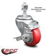 thumbnail image 2 of 3 Inch Red Polyurethane Wheel Swivel 12mm Threaded Stem Caster with Brake, 2 of 2