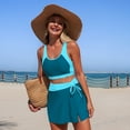 thumbnail image 4 of Erwazi Women's 2 Piece Tankini Set Modest Color Block High Waist Swim Skirt with Pocket, 4 of 7