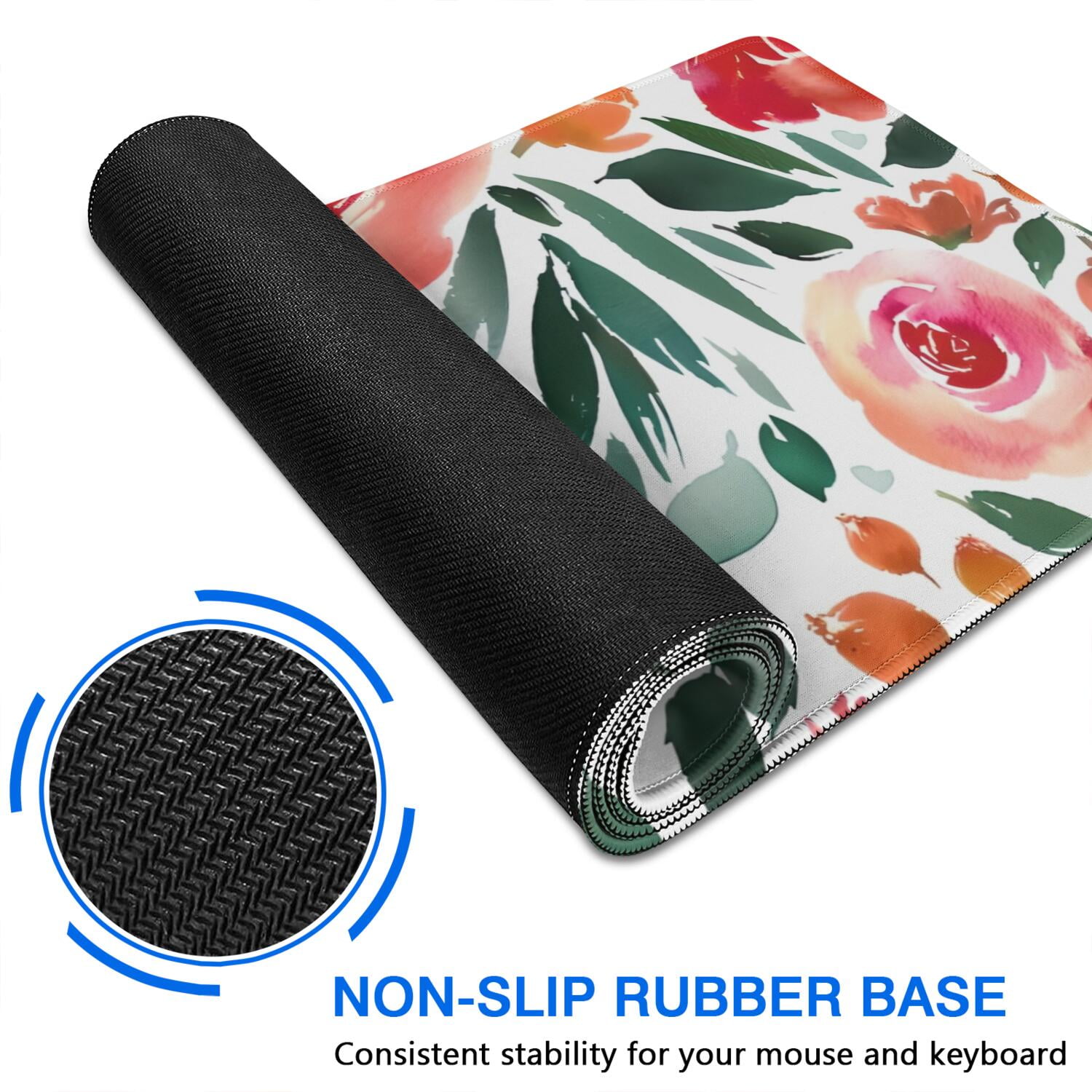 Long Mouse Pads for Desk,Pioneer Flower Floral Print Pattern Desk Mats on Top Of Desks, Desk Mouse Pad Extra Large with 3mm Non-Slip Base and Stitched Edge for Gaming,Office,Work,Home 47.3"x23.6"