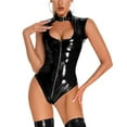 thumbnail image 2 of Women Tank Leather Bodysuit, Sexy Zipper Open Crotch, Plus Size Shiny Latex Leotard, 2 of 8