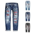 thumbnail image 4 of Jeans For Women Football Print Print Ripped Denim Comfortable Breathable Daily Versatile Practical Travel Attire Pants, 4 of 6