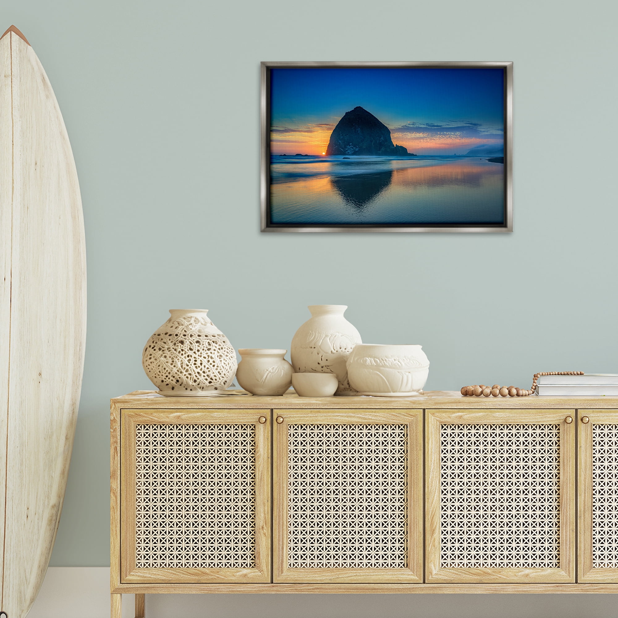 Stupell Industries Deep Sunset Island View Landscape & Nature Photography Gray Floater Framed Canvas Art Print Wall Art, 31 x 21