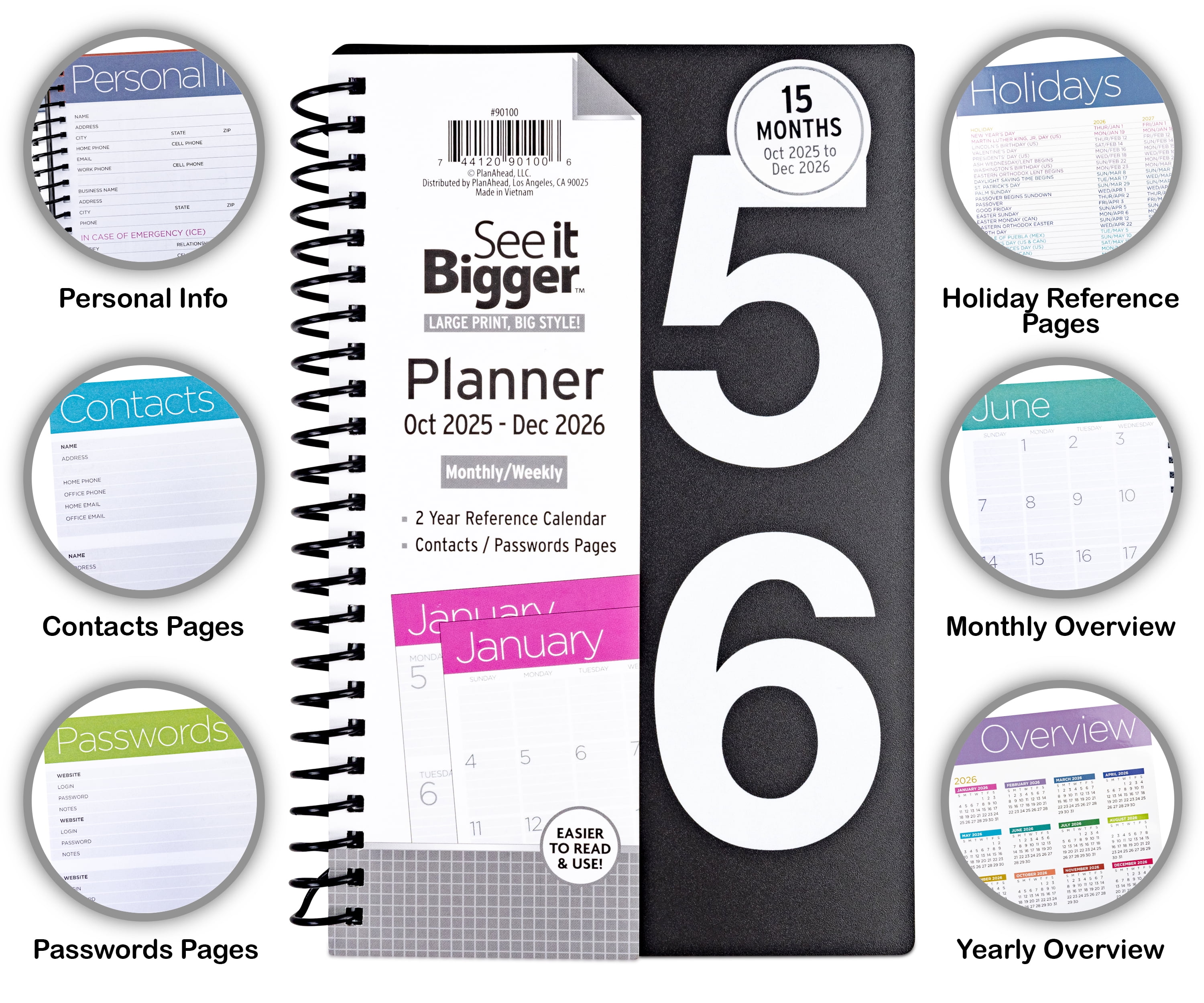 See&nbsp;it&nbsp;Bigger&nbsp;Monthly&nbsp;Weekly&nbsp;Planner Medium&nbsp;(5.25 x 8) Black 15-month&nbsp;Oct 2025-Dec&nbsp;2026