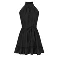 thumbnail image 3 of Vestido de verano para mujer sin mangas con hombros descubiertos y botones de color sólido Pompotops ghjkhdj5743, 3 of 7