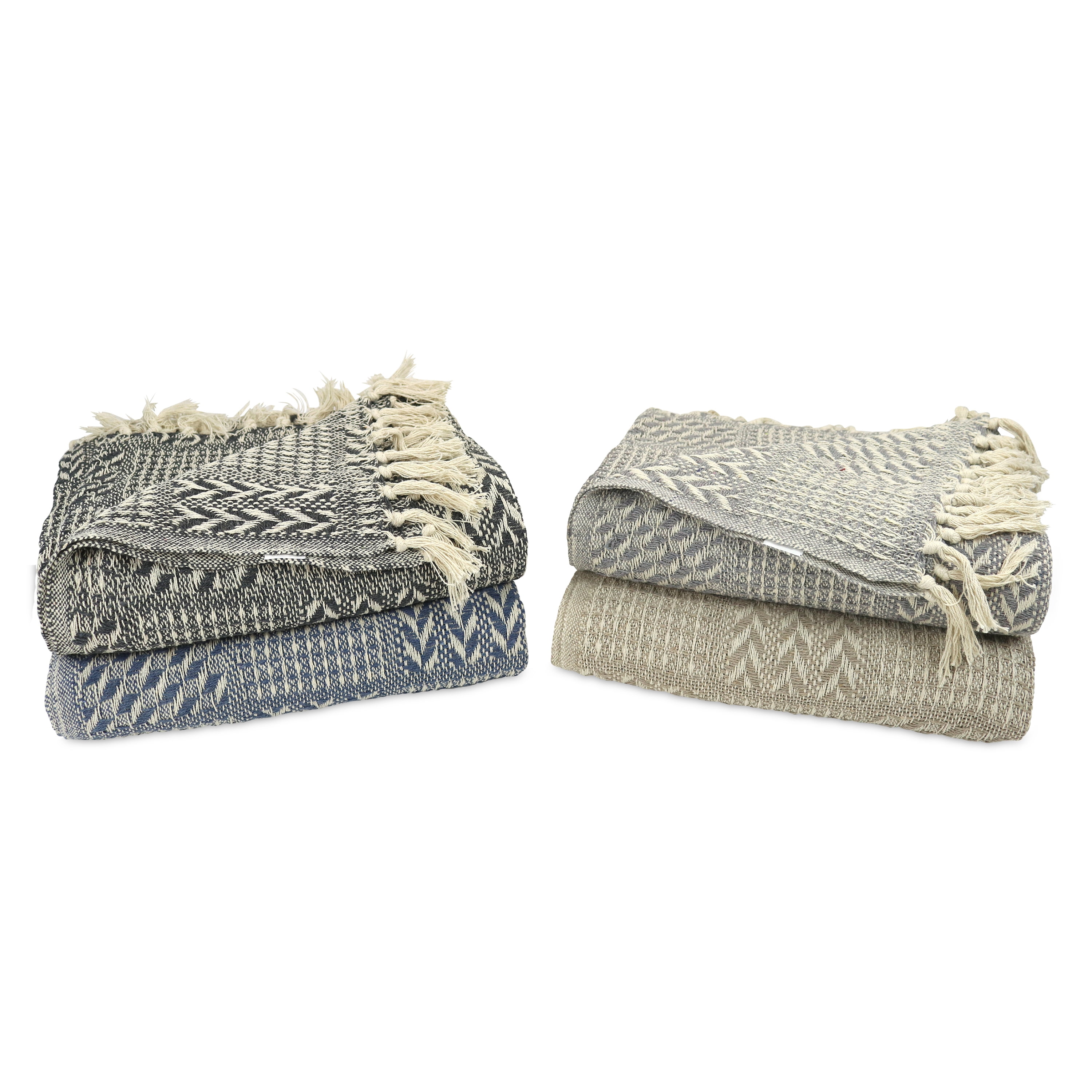 Arkwright Cotton Throw Blankets (Pack of 12), Eco-Green, Decorative Block Pattern, 4 Fixed Colors in a Pack, 50x70 in.
