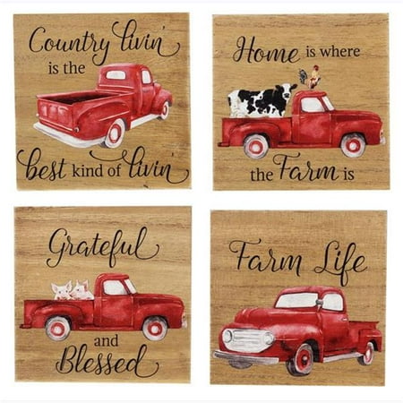 

Youngs 11033 Wood Truck Coaster with Cork Backing - Set of 4