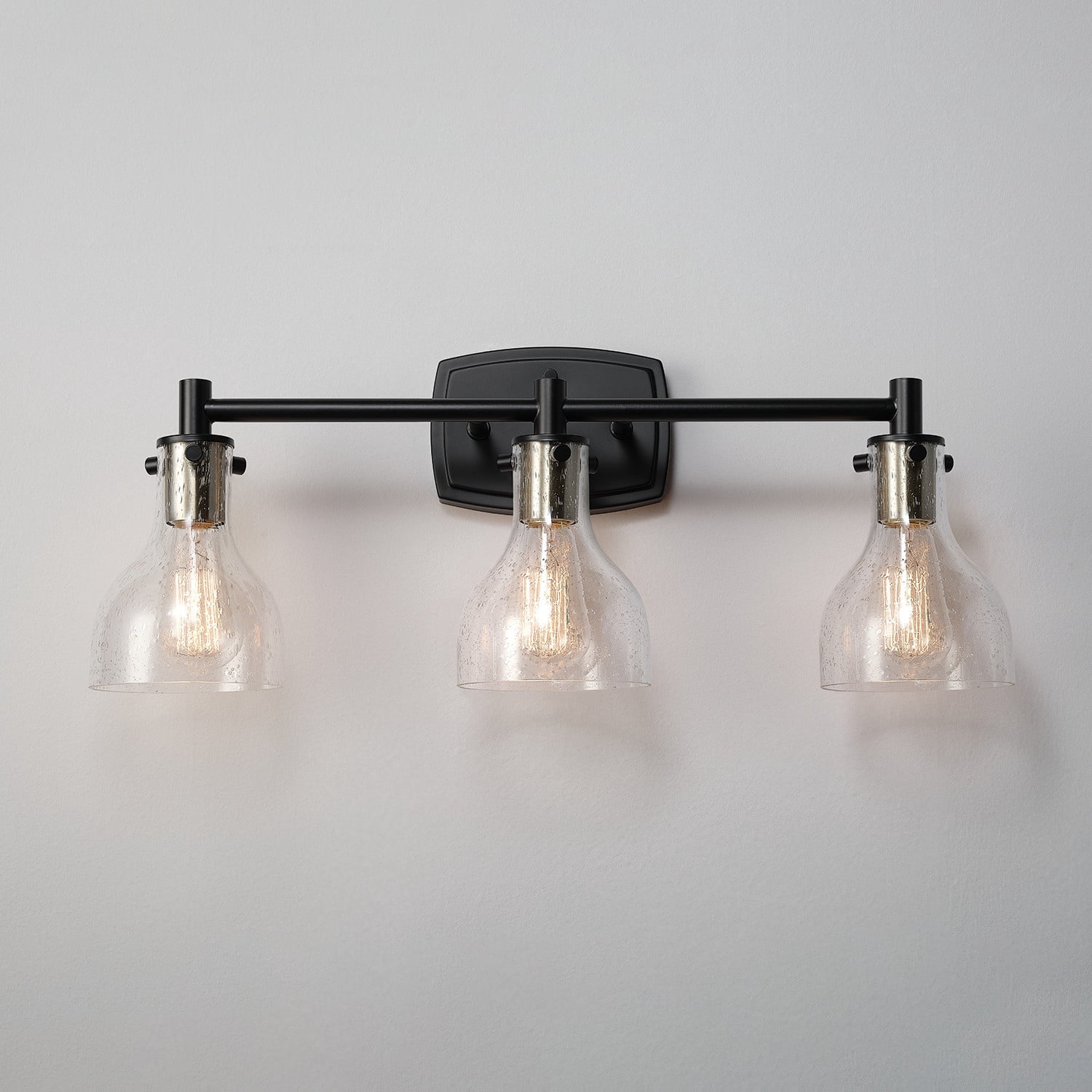 Globe Electric Modern Farmhouse Style 5-Piece Matte Black Bath Set with 24" 3-Light LED Vanity Light