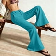 thumbnail image 6 of Mifsaly Women High Waist Flare Pants Straight Leg Casual Work Office Pants Slim Fit Everyday Fashion Trousers with Pockets Sky Blue,L, 6 of 6