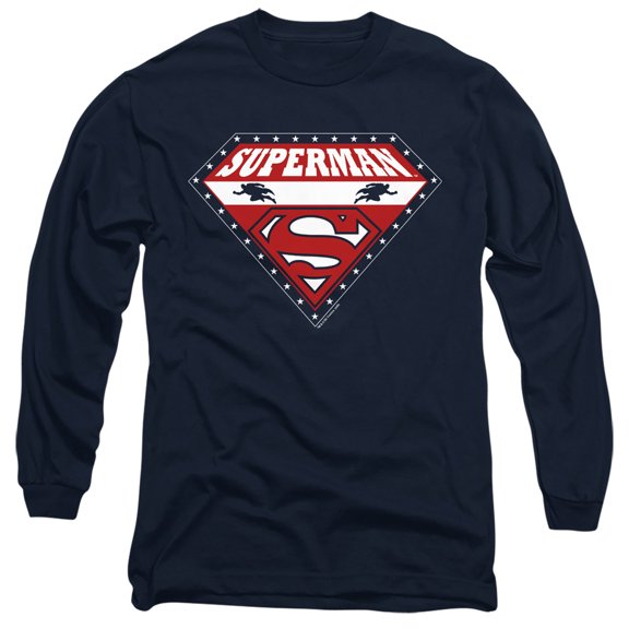 Superman Superman For President Long Sleeve Adult 18/1 T-Shirt Navy