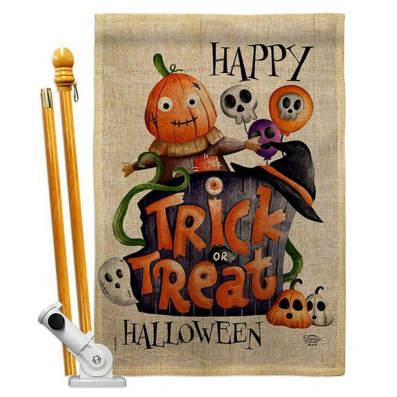 Ornament Collection HS190172-DB Trick or Treat Day Falltime Halloween 28 x 40 in. Double-Sided Decorative Vertical House Flag Set for Decoration Banner Garden Yard Gift