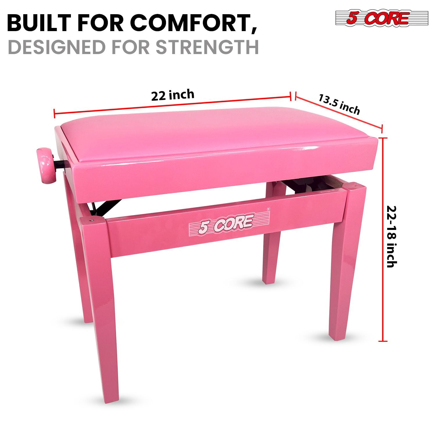 Adjustable Piano Bench Thick 3.25" Solid Wood Keyboard Stool Heavy Duty Musician Chair