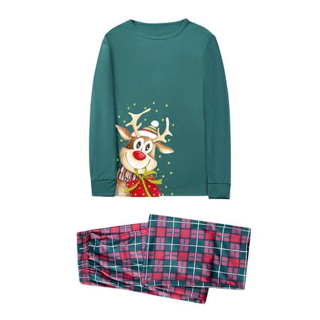 

Christmas Gifts Matching Family Pajamas Sets Christmas Deer And Gift Top And Plaid Pants Homewear For Dad Imitation cotton A