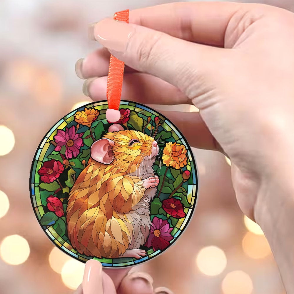 Ecstatic Golden Hamster Christmas Ornament, Ceramic/Acrylic Ornament, Gift for Mom, Romantic Valentine Decoration, Holiday Festival Ornament, Commemorative 2025