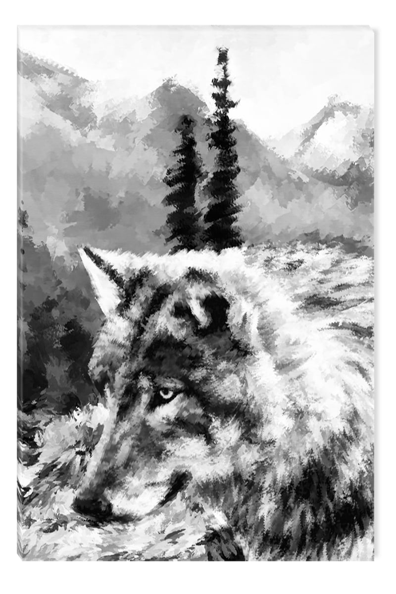 Startonight Canvas Wall Art Black and White Abstract The Wolf , Dual