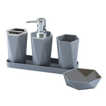 Tuphregyow Complete 5 Piece Bathroom Accessory Set Includes Soap Dispenser, Toothbrush Holder, Tumbler, Soap Dish, and Shower Tray Gray