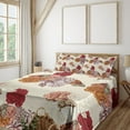 thumbnail image 3 of Ambesonne Modern Fitted & Top Sheet Set with Shams, Big Flowers Butterflies Art, Cream Orange, 3 of 8