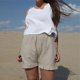 thumbnail image 3 of Pantalones cortos casuales para mujer con ribete de volantes, cintura elástica, bolsillos laterales de color puro, pantalones cortos holgados, gris XL, 3 of 6