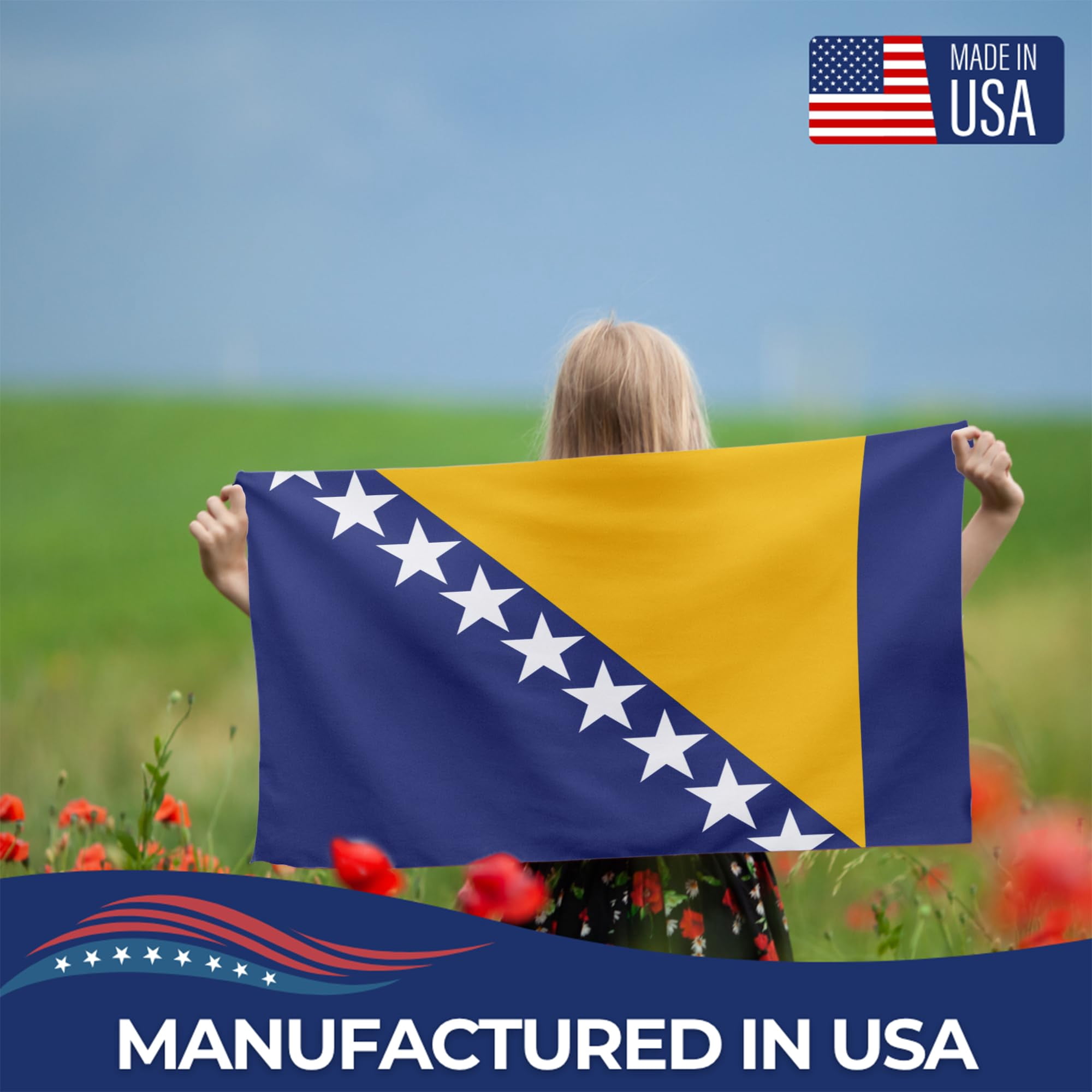 Bosnia and Herzegovina Outdoor Flag (5x8ft) by DreamController - Durable, Fade-Resistant Polyester, Double-Stitched, Brass Grommets - HD Printed Southern Europe Flag - Made in USA