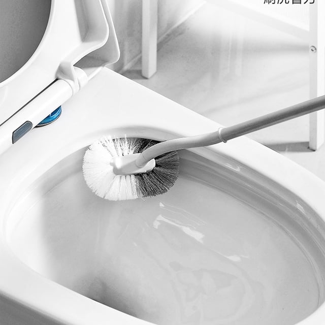 Cepillo para Inodoro - Cerdas de Plástico que No Rallan, Limpiador de Inodoro con Mango Largo y Cabezal Lavable, Cepillo de Baño Compacto para Colgar, Moderno en Blanco/Gris
