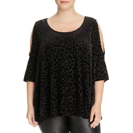 - Nally & Millie Womens Plus Velvet Burnout Animal Print Casual Top