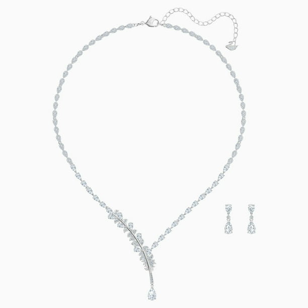 swarovski nice set rhodium romantic feather crystal necklace earrings 5506752 walmart com