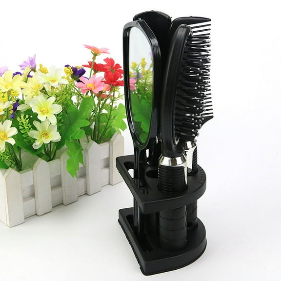 HEMOTON 4-Piece Curly Hair Detangler Brush and Comb Set with Mirror for Easy Styling