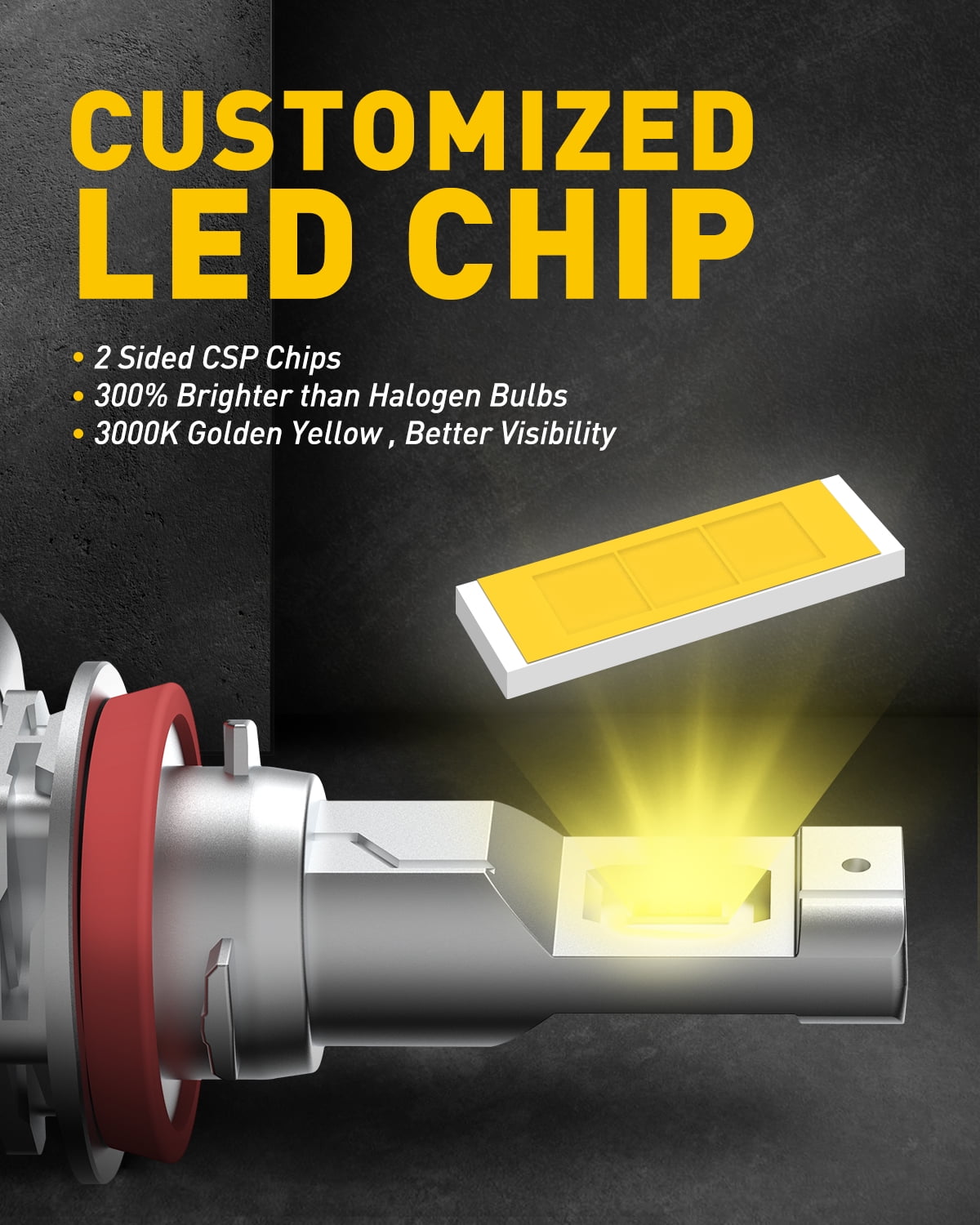 AUXITO H11 H8 LED Fog Light Bulb Fanless, 40W High Power, Golden Yellow, CSP LED Chips, H16 H11 H8 Fog Bulbs DRL Replacement, Pack of 2