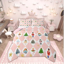 Manfei Cartoon Elf Princess Bedding Comforter Set, Fairy Tale Nutcracker Twin Comforter Sets, Christmas Tree Gift Reversible Bedding Set, Ultra Soft Home Decor, 2pcs