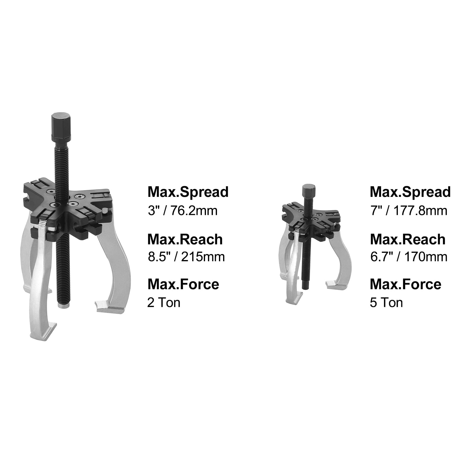 VEVOR Gear Puller Set, 3" and 7" Puller Kit, 3 Jaw Gear Bearing Flywheel Pulley Removal Tool, 2 or 3 Reversible Jaws Wheel Puller, Vertically and Horizontally, External and Internal, 2-Piece