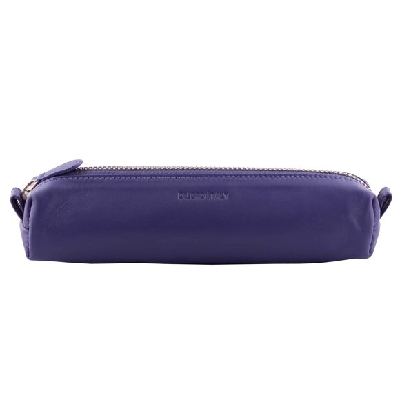DiLoro Leather Zippered Fountain Ballpoint Rollerball Pens and Pencils Case Holder Pouch Genuine Full Grain Soft Nappa Leather (Violet)