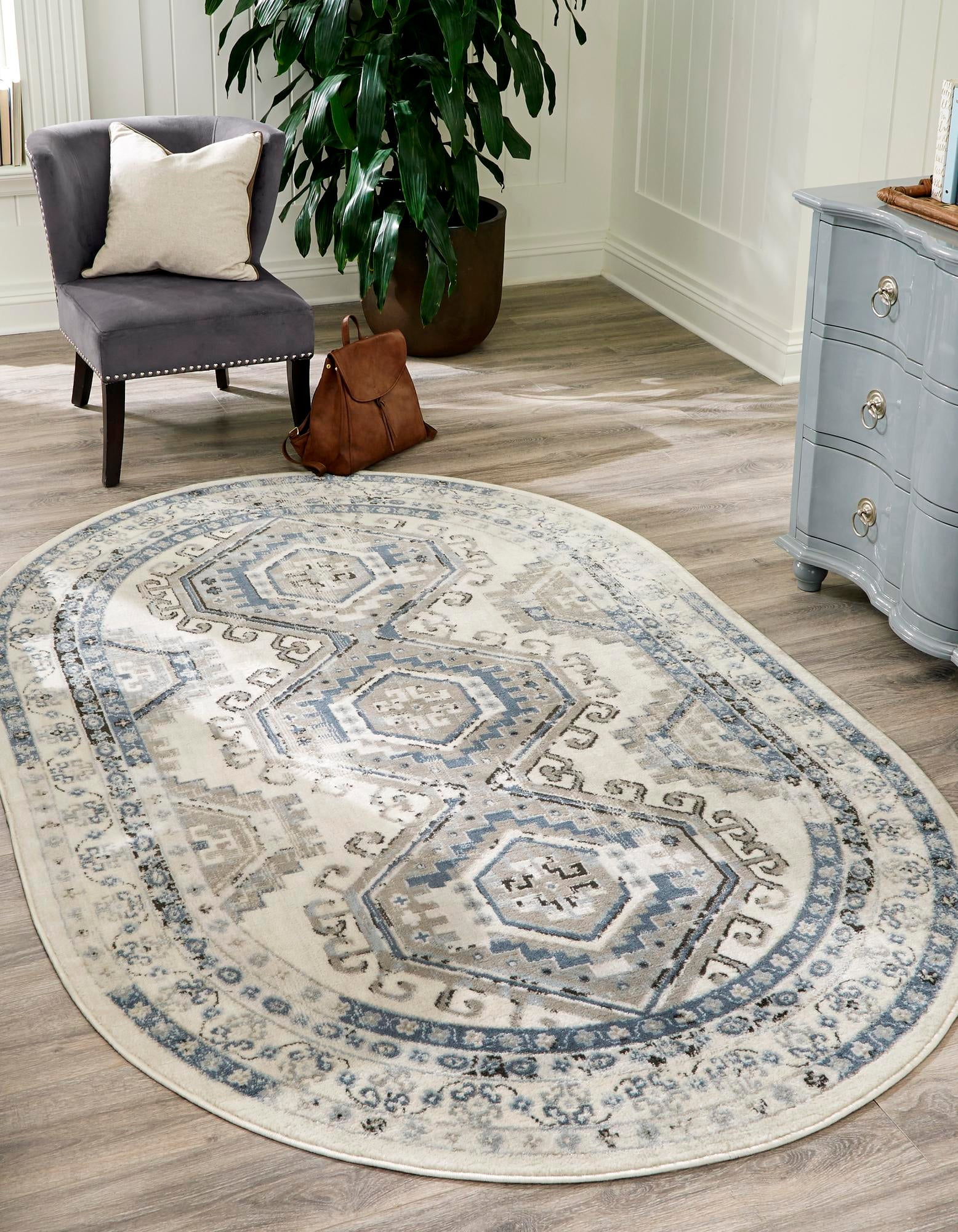 Charlotte Collection Rug 5' x 8' Oval Aqua LowPile Rug Perfect For Living Rooms