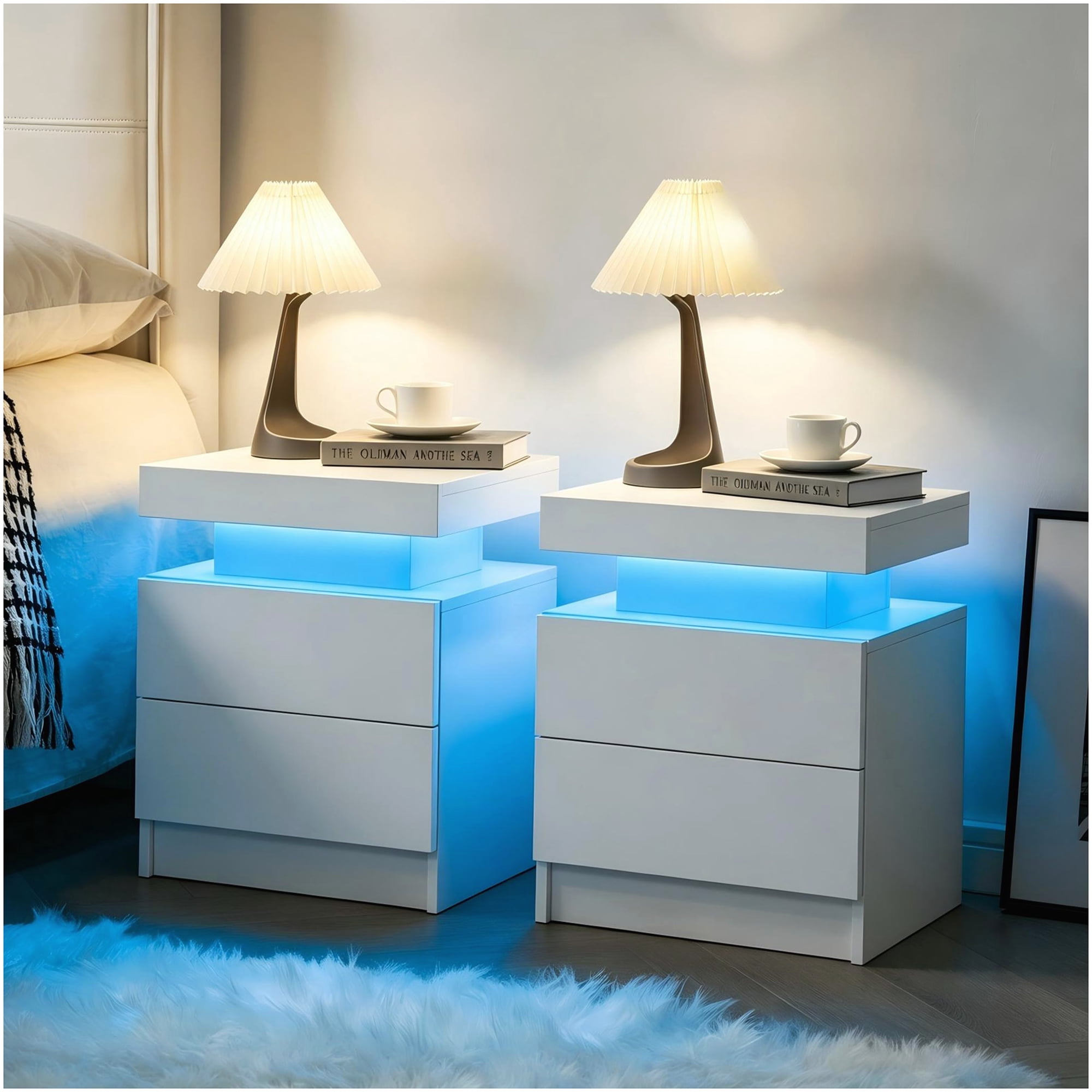 American Design Modern White Nightstand with 2 drawers drawer storage Particle Board Bedroom Furniture for Interior Coordinated Style
