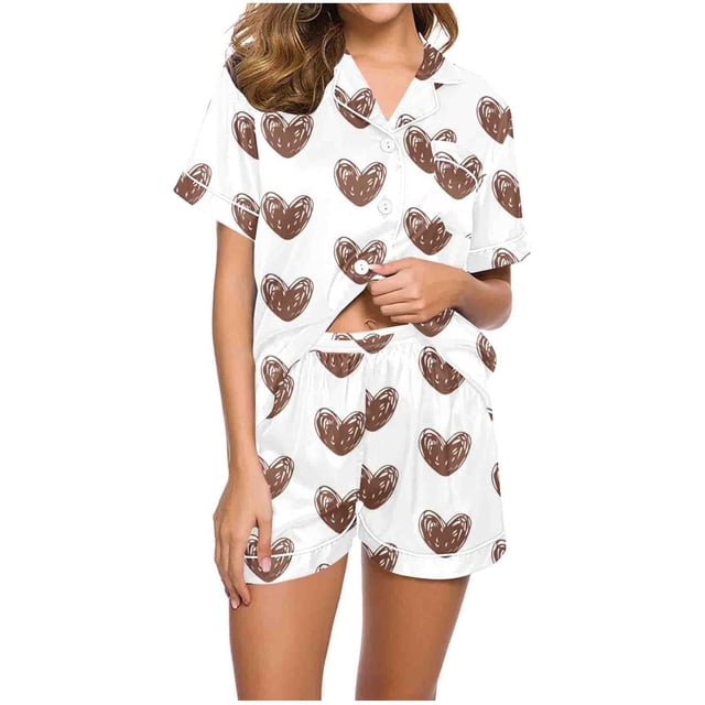 Birdeem Ensembles de Pyjama pour Femmes 2 Pcs Femmes Décontracté Col Rabattu Manches Courtes Blouse Mode Pantalon Court Ensemble de Pyjama