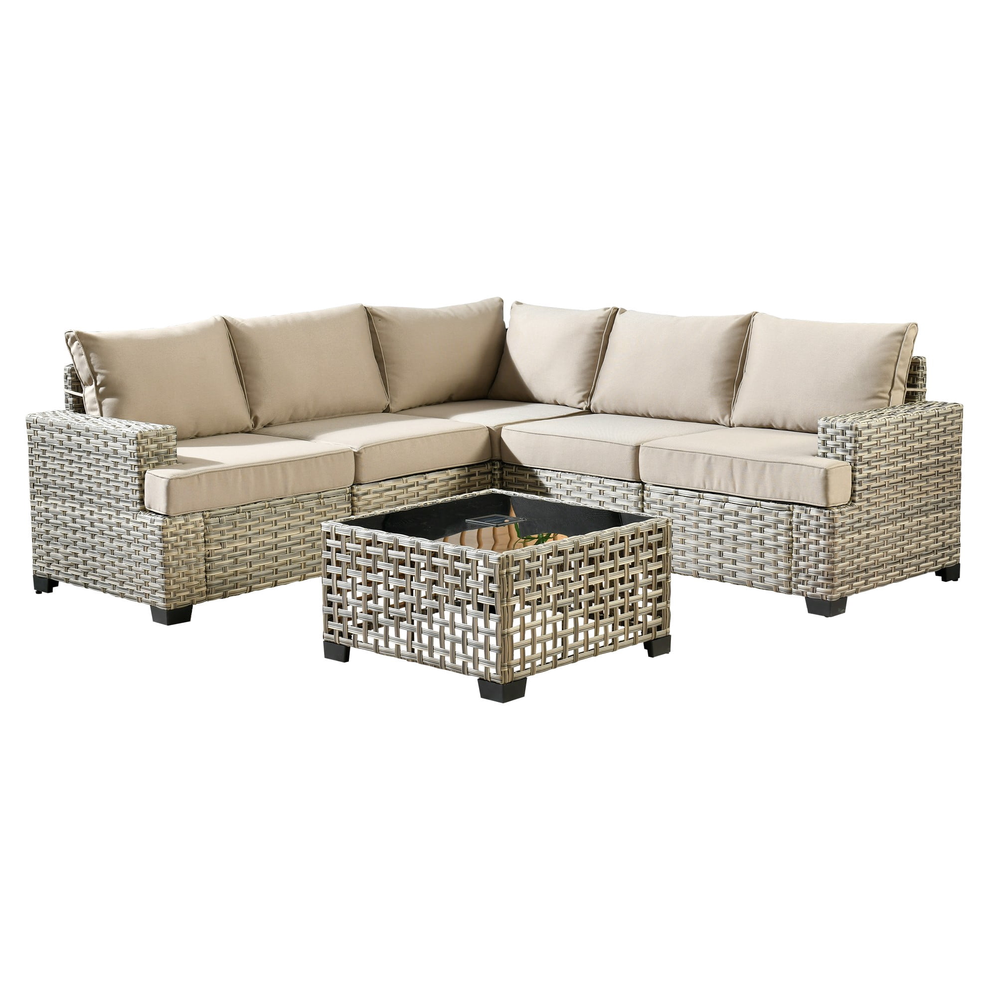 XIZZI 6-Piece Outdoor Patio Sectional Furniture Sets, Wicker Patio furniture with Coffee Table and Cushions, Waterproof Outdoor Conversation Set for Balcony, Porch, Backyard,Beige