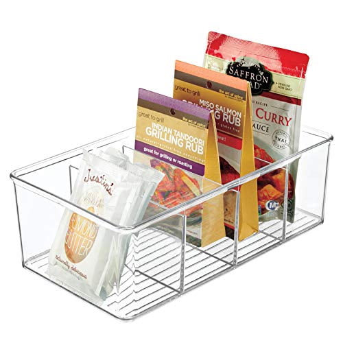 mDesign Plastic Food Storage Organizer Bin Box 4 Divided Sections
