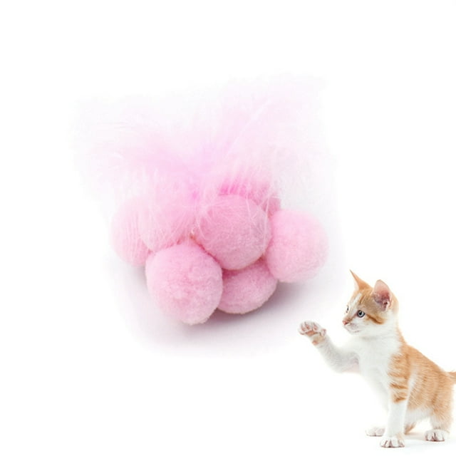 Cat Plush Ball Interactive Faux Feather Cat Play Ball Kitten Ball Toy with Bell