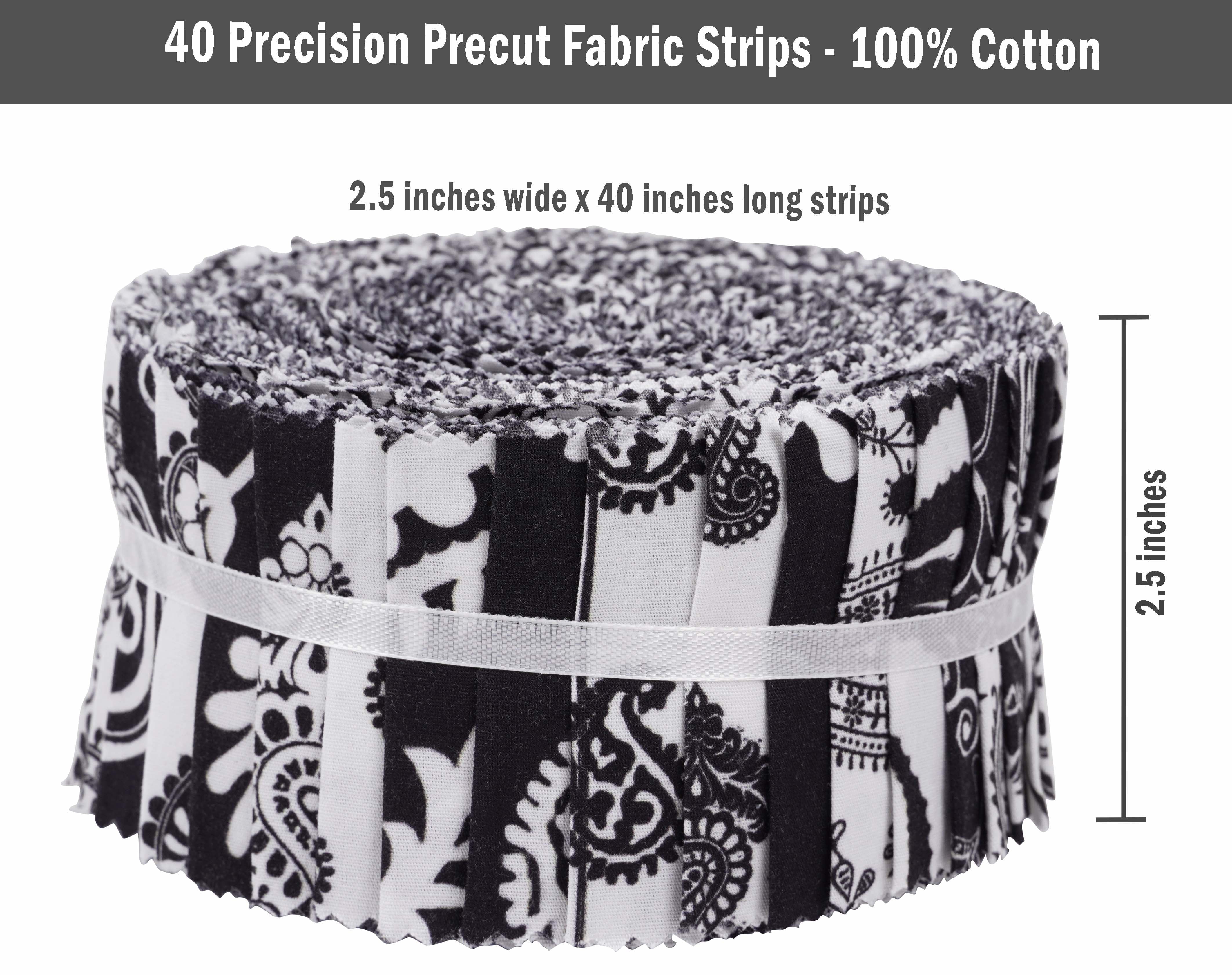 Soimoi 40Pcs Block & Paisley Print Cotton Precut Fabrics For Quilting Craft Strips 2.5 inches Jelly Roll - White & Black