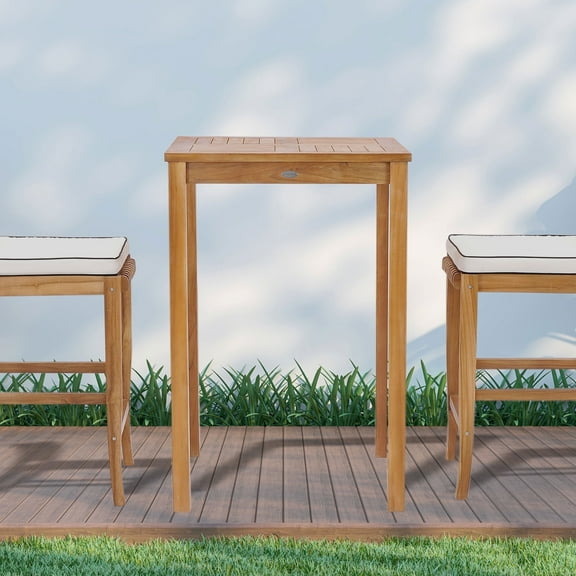 Teak Wood Havana Square Outdoor Patio Bistro Bar Table, 27 Inch, A-Grade Teak Wood