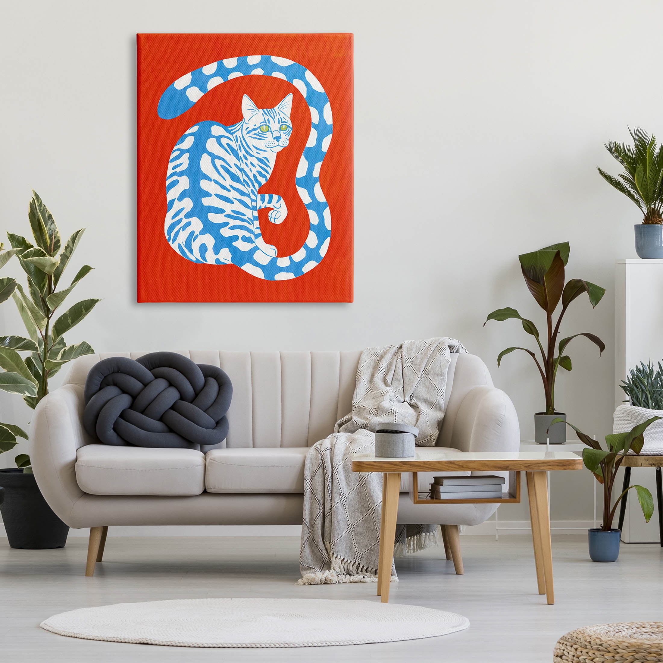 Stupell Industries Bold Blue Striped Curved Cat Tail Graphic Art Gallery Wrapped Canvas Print Wall Art, Design by Grace Popp