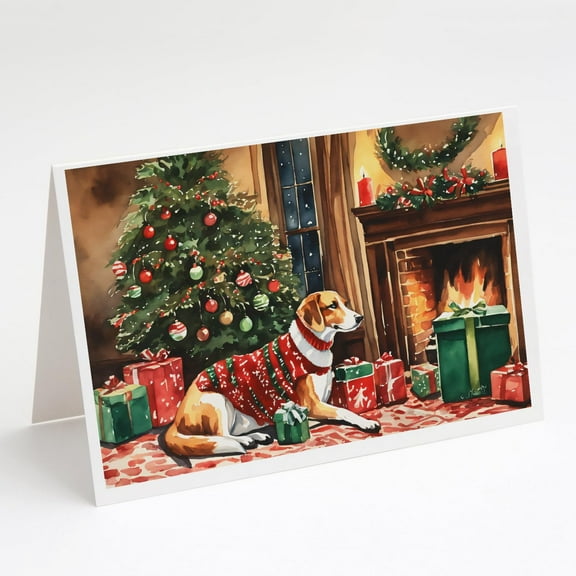 American Foxhound Cozy Christmas Greeting Cards Pack of 8 7 in x 5 in