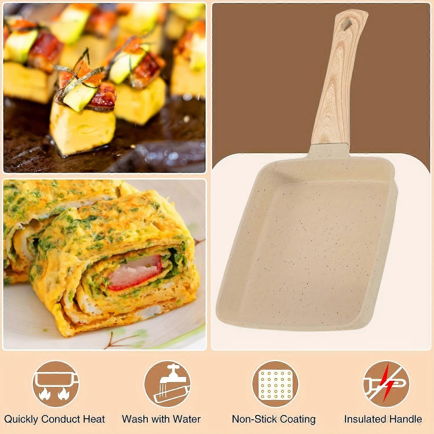 1set Japanese Frying Pan, Tamagoyaki Frying Pan, Tamagoyaki Rectangular Frying Pan, Japanese Rectangular Frying Pan, Non Stick Coated Frying Pan With