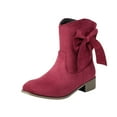 thumbnail image 2 of Viluyesy Womens Mid Calf Boots, Pull-On Chunky Heels Suede Leather Fall Winter Dress Boots Red, 2 of 8