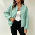 thumbnail image 3 of Women's Wool Blend Zip-Up Casual Jacket Ghalytn Round Neck Cropped Long Sleeve Loose Outerwear with Pockets, 3 of 8