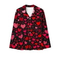thumbnail image 3 of VISALY Valentine Day Pajamas Women Heart Parinted Button Down Sleepwear Lounge Set Nightwear Lounge Outfits Lounge Sets Sets Lightweight Sets Button Down Pajamas Soft Pajamas Sets Black S, 3 of 4