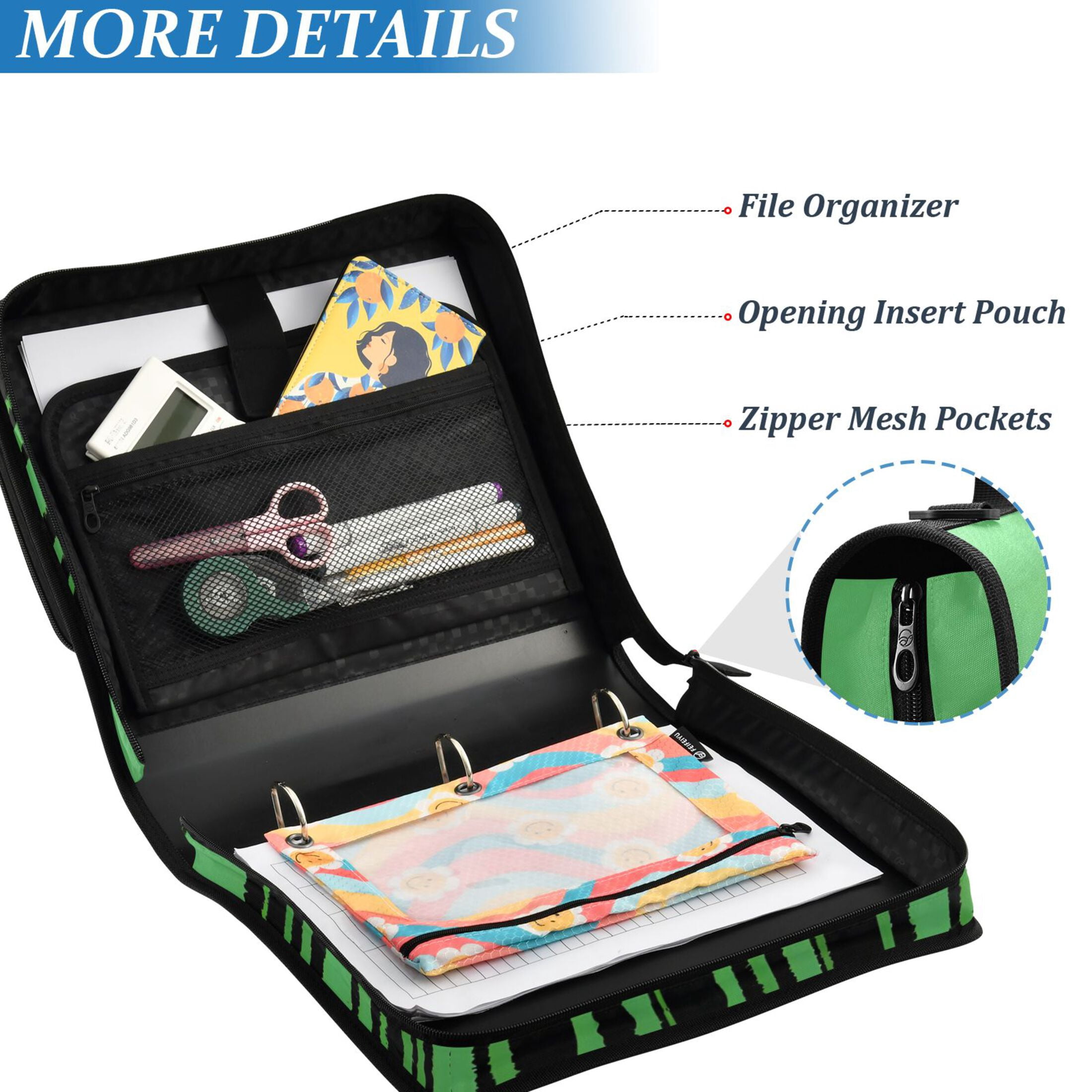 ALAZA Zipper Binder Watermelon Stripes 3 Ring Trapper Keeper File Folder Organizer Bag