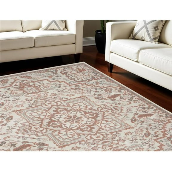 HomeRoots 550433 8 x 10 ft. Floral Non Skid Rectangle Area Rug, Ivory & Red