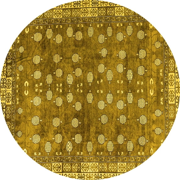 Ahgly Company Machine Washable Indoor Round Oriental Yellow Traditional Area Rugs, 4' Round