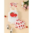 thumbnail image 4 of Yunliwuli Baby Girl Summer Clothes Strawberry Print Sleeveless Romper and Elastic Shorts Headband Set 3 Piece Outfits, 4 of 10