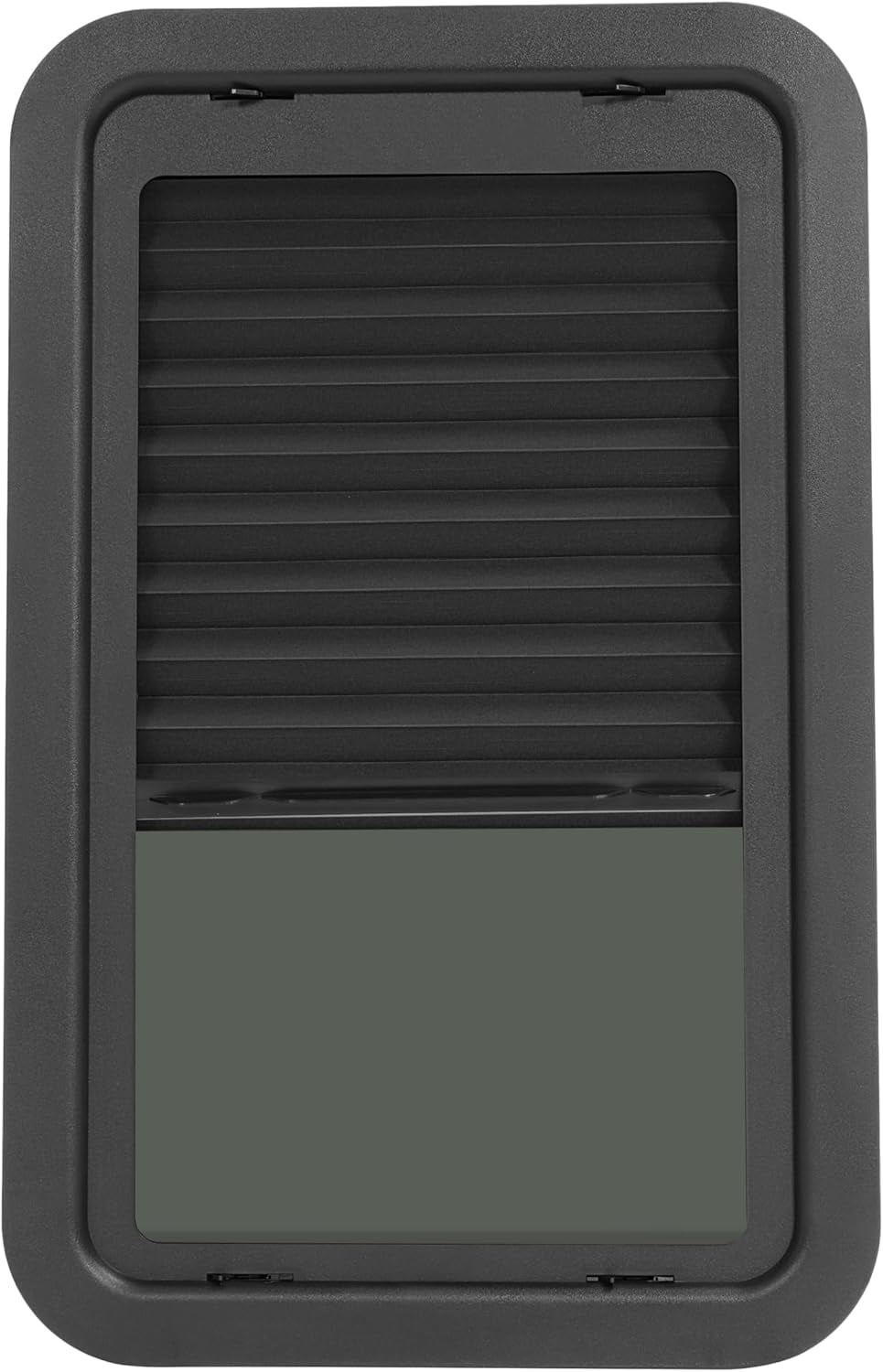 KOJEM Universal RV Window w/Trim Ring Vertical Slide RV Window Replacement w/Screen, for Cargo Travel Trailer, Camper, Cargo Van Tinted Glass Powder Coated Dark