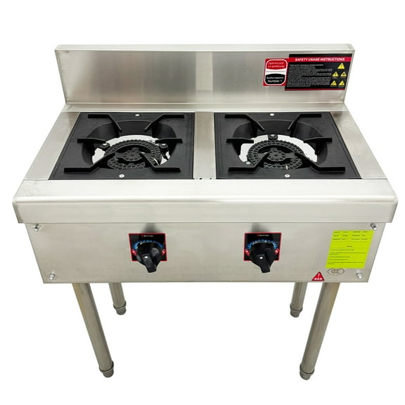 Commercial Dual Burner Liquefied Gas Stove Stainless Steel Gas Wok Range for Restaurant Kitchen